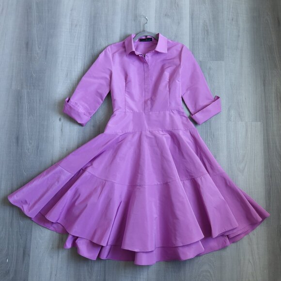 CAROLINA HERRERA shirtdress lilac purple midi 4 party event wedding chic ALTERED - Picture 10 of 15